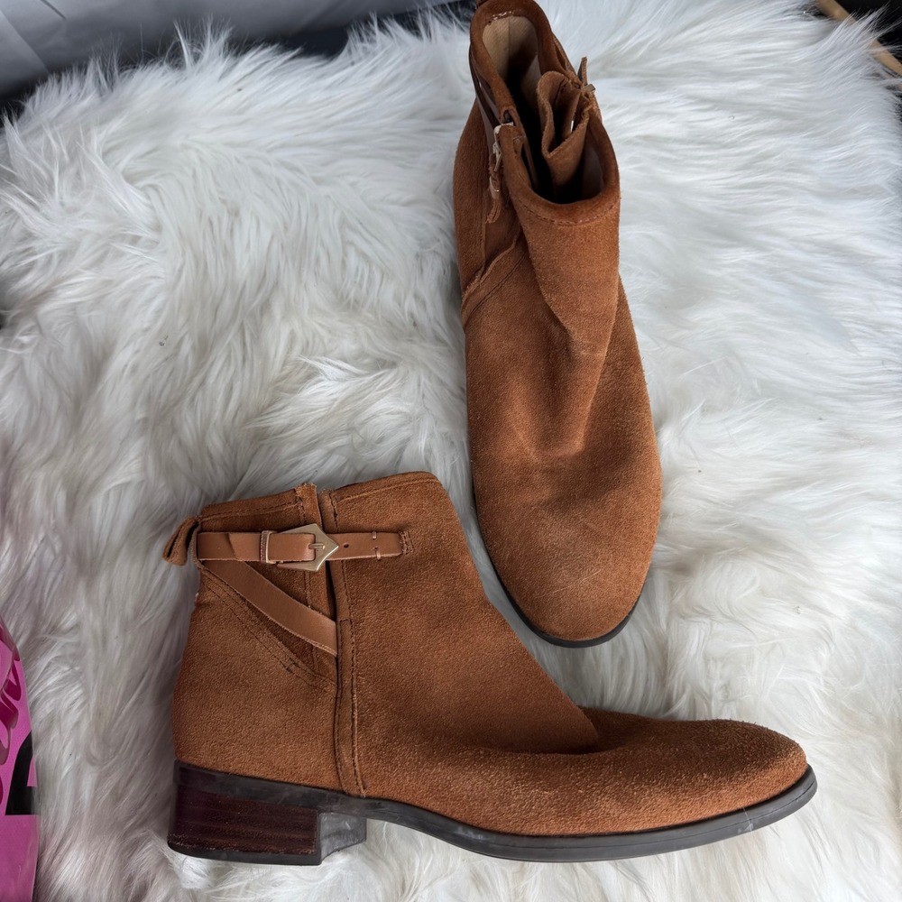 Lucca Lane Vanna Tan Suede Leather Ankle Boots Buckle Zip 19-60077-018-138 9.5M